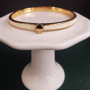 Kate Spade Everyday Spade Narrow Hinged Bangle Cream Enamel Gold Plate Signed
